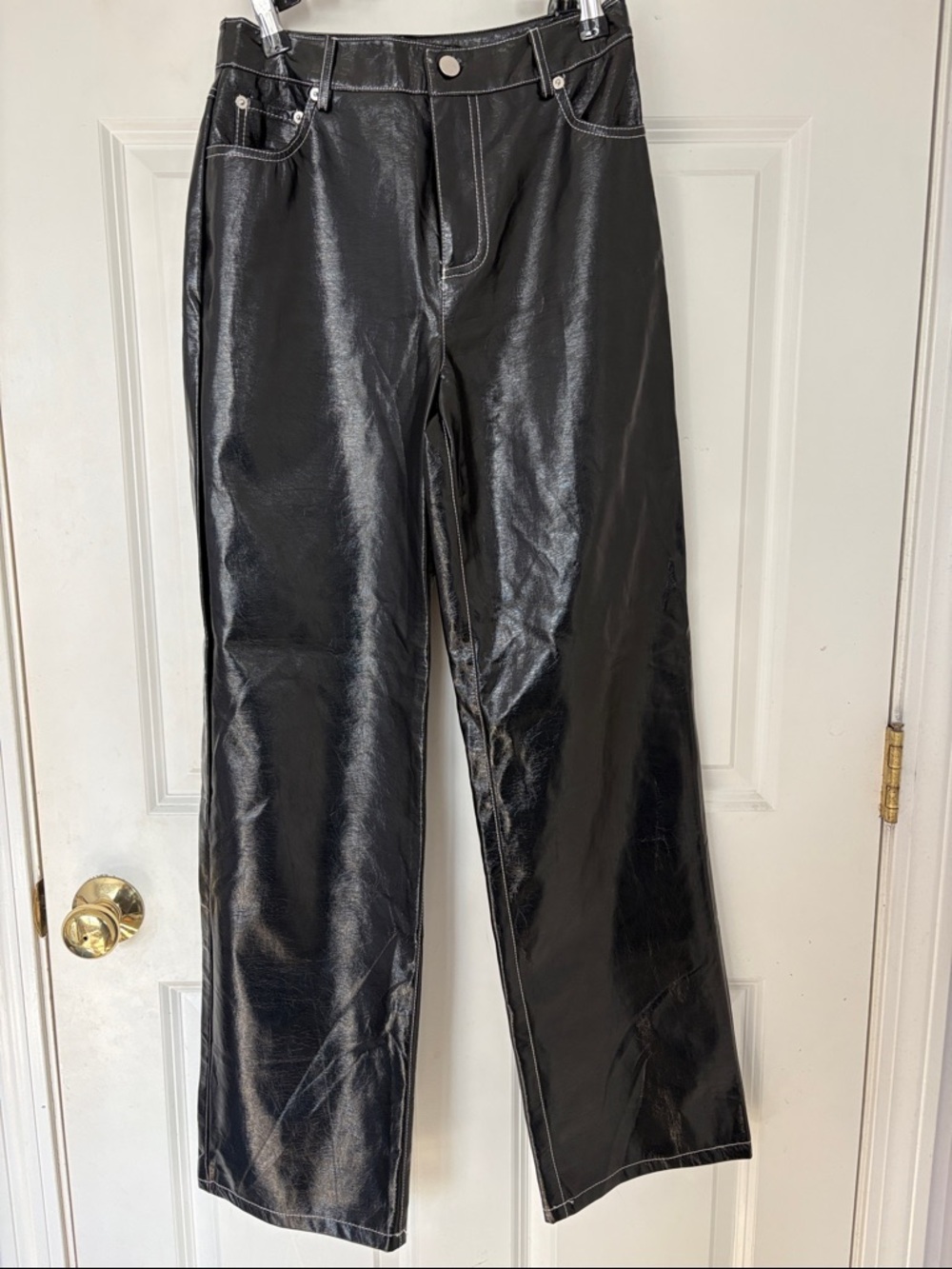 MUST GO! Forever 21 Shiny Black Faux Leather Straight-Leg Pants
